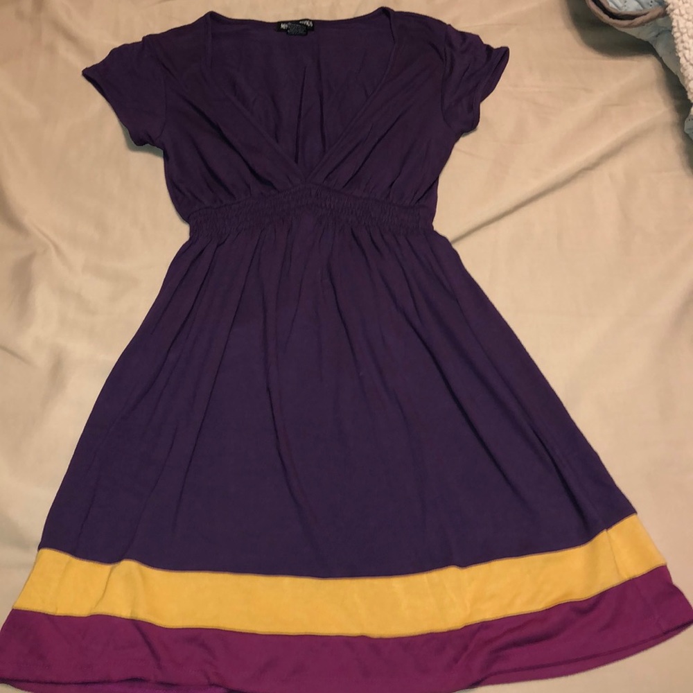 💟Purple, mustard yellow and magenta empire waste